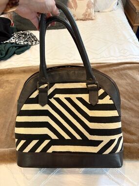 Noonday Collection Black and Cream Geometric Canvas Tote Handbag